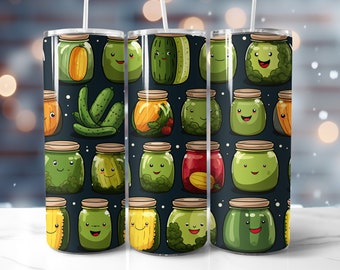Kawaii Pickles Tumbler Wrap, Cute Food Doodle (Digital Download)