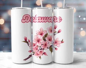 Peach Blossom Tumbler Wrap, Delaware State Flower (PNG Digital Download)