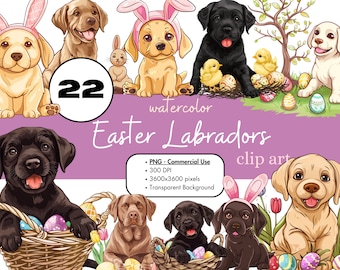 22 Easter Labrador Retriever Watercolor Clipart Sublimation Bundle PNG Commercial Use Graphics Digital Download Black Labs Dog Clip Art