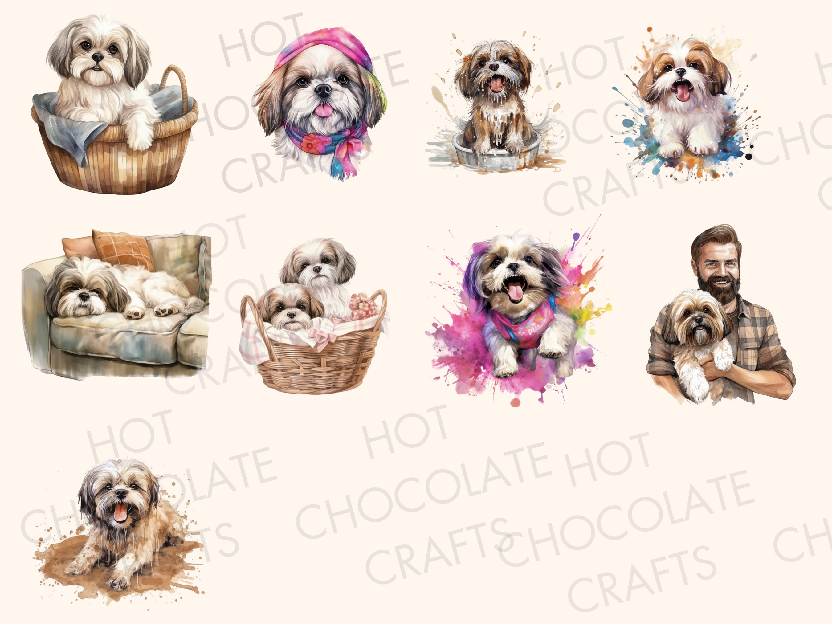 21 Shih Tzu Dogs Watercolor Clipart PNG Sublimation Bundle Commercial ...