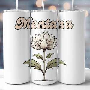 Montana Bitterroot Wildflower State Flower Aquarel Naadloos 20oz Skinny Straight Tumbler Wrap Sublimatie PNG 9,2 x 8,3" Digitaal ontwerp