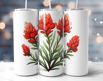 Wyoming Indian Paintbrush State Flower Acquerello Senza soluzione di continuità 20oz Skinny Dritto Tumbler Wrap Sublimazione PNG 9,2 x 8,3" Fiore digitale