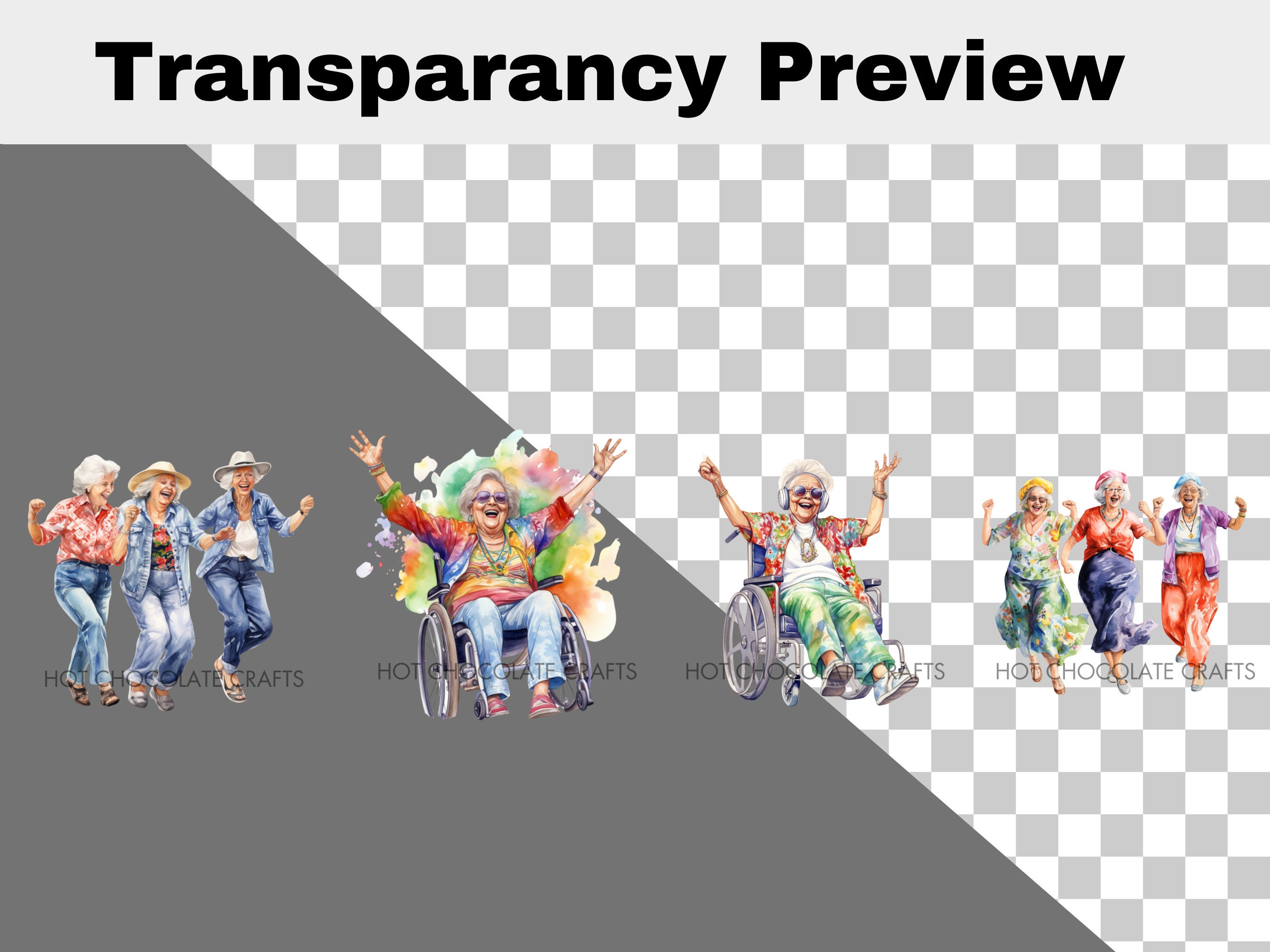 15 Dancing Old Ladies Funny Watercolor Clipart PNG Sublimation Bundle ...