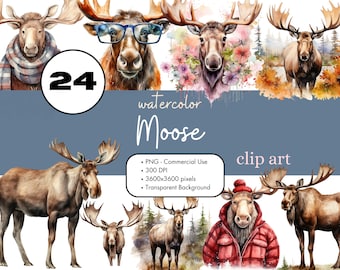 24 Moose Clipart Sublimation Bundle PNG Commercial Use Graphics Clip Art Montana Nature Digital Animal Scrapbooking Clip Art