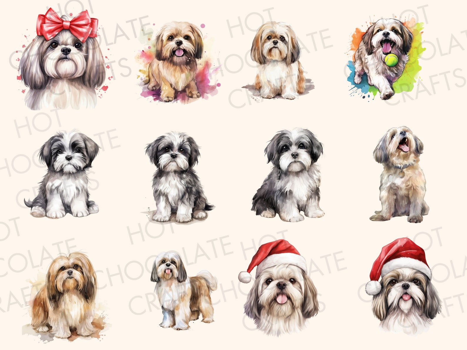 21 Shih Tzu Dogs Watercolor Clipart PNG Sublimation Bundle Commercial ...