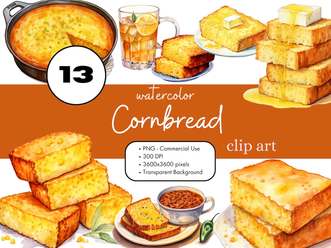 13 Cornbread Thanksgiving Watercolor Clipart PNG Sublimation Bundle