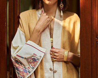 Linen Kimono with Handmade Vintage Greek Embroidery \ One-of-a-kind  Kimono \ Linen Cover Up \ Unique Summer Jacket \Luxurious Kimono Jacket