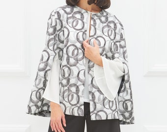 FUTURO FASHION® Elegance Sensible Womens Jacket with Hood 3/4 Sleeve Cape Blazer Hoodie Style One Size 8-16 UK FT2060 