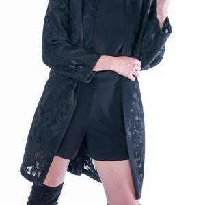 Black Coat Light Coat Made of Fine Lace Fabric Timeless Feminine All Seasons Coat Manteau image 2