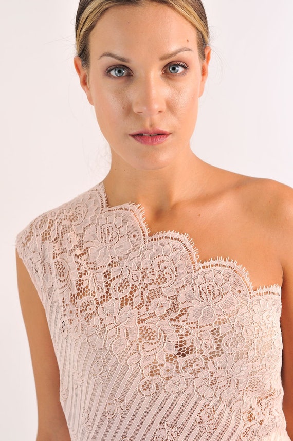 Pink Lace Dress/ One Shoulder Long Dress/ Sexy and Stylish Etsy