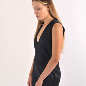 Black Playsuit / Sleeveless Women's Jumpsuit with V Neck/ Elegant Playsuit of Fine Fabric/ Summer and All Season Jumpsuit image 8