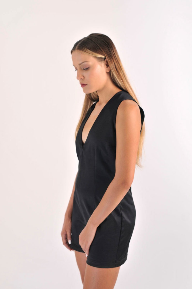 Black Playsuit / Sleeveless Women's Jumpsuit with V Neck/ Elegant Playsuit of Fine Fabric/ Summer and All Season Jumpsuit image 8