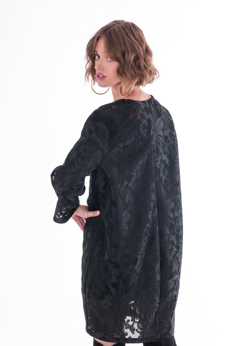 Black Coat Light Coat Made of Fine Lace Fabric Timeless Feminine All Seasons Coat Manteau image 1