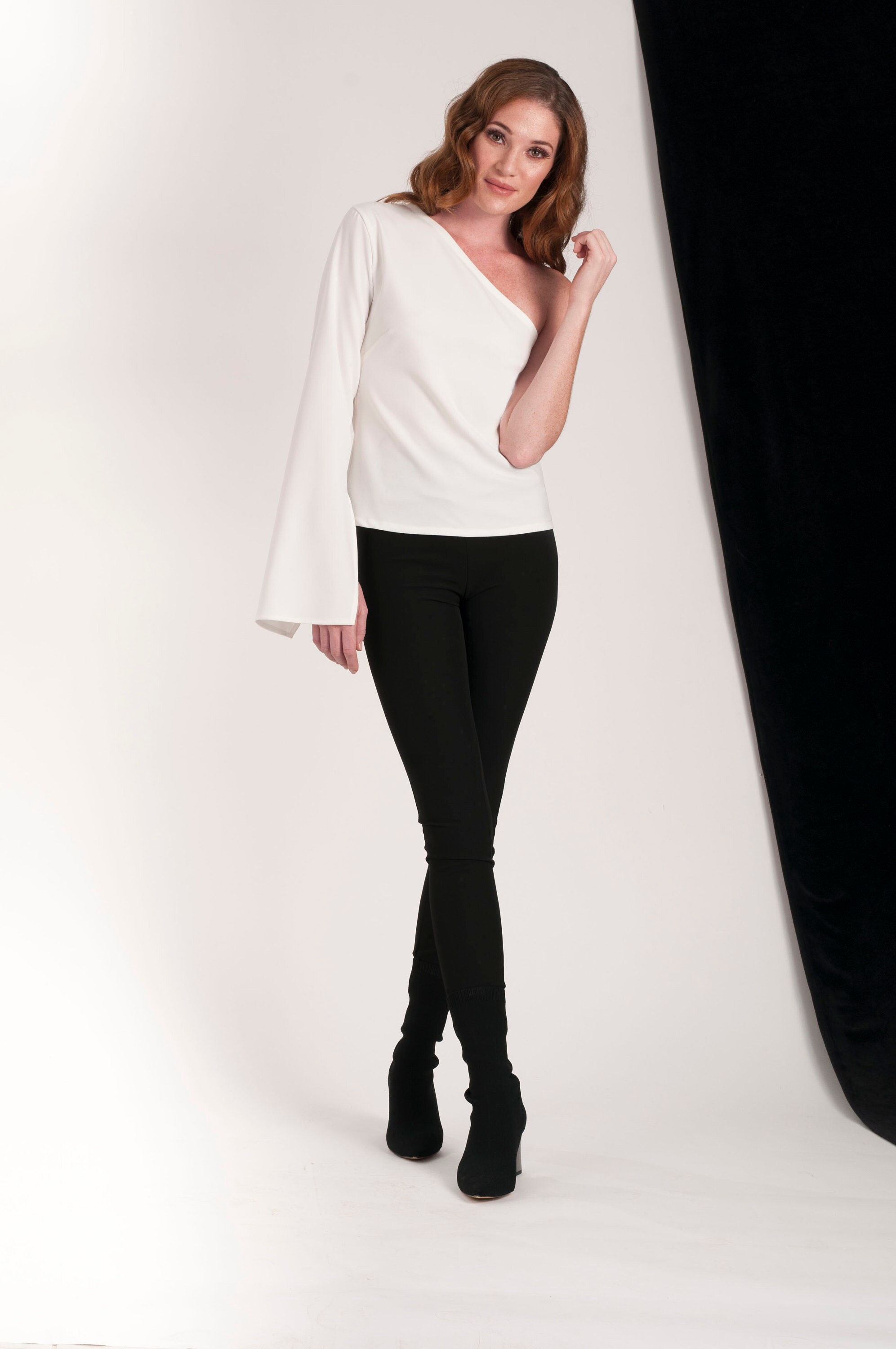 One Shoulder White Top/ White Top/ Asymmetric Top/ One Sleeve Top ...