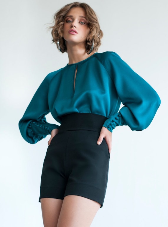 Satin Blouse/ Satin Top/ Silk Blouse/ Wide Sleeve Blouse/ Loose Blouse/  Wide Sleeve Top/ Elegant Blouse/ Puff Sleeve Top/ Long Sleeve Blouse - Etsy  Canada