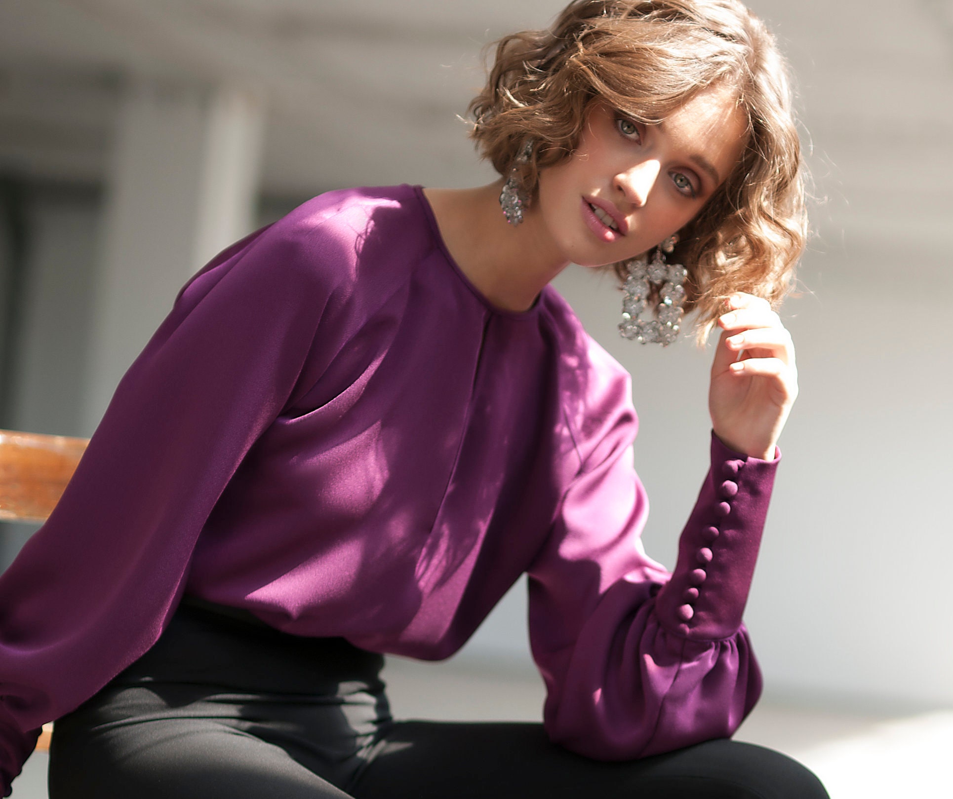 Purple silk blouse Clearance