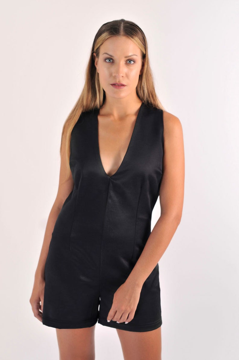 Black Playsuit / Sleeveless Women's Jumpsuit with V Neck/ Elegant Playsuit of Fine Fabric/ Summer and All Season Jumpsuit image 7