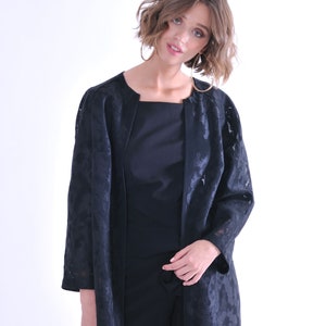 Black Coat Light Coat Made of Fine Lace Fabric Timeless Feminine All Seasons Coat Manteau image 6