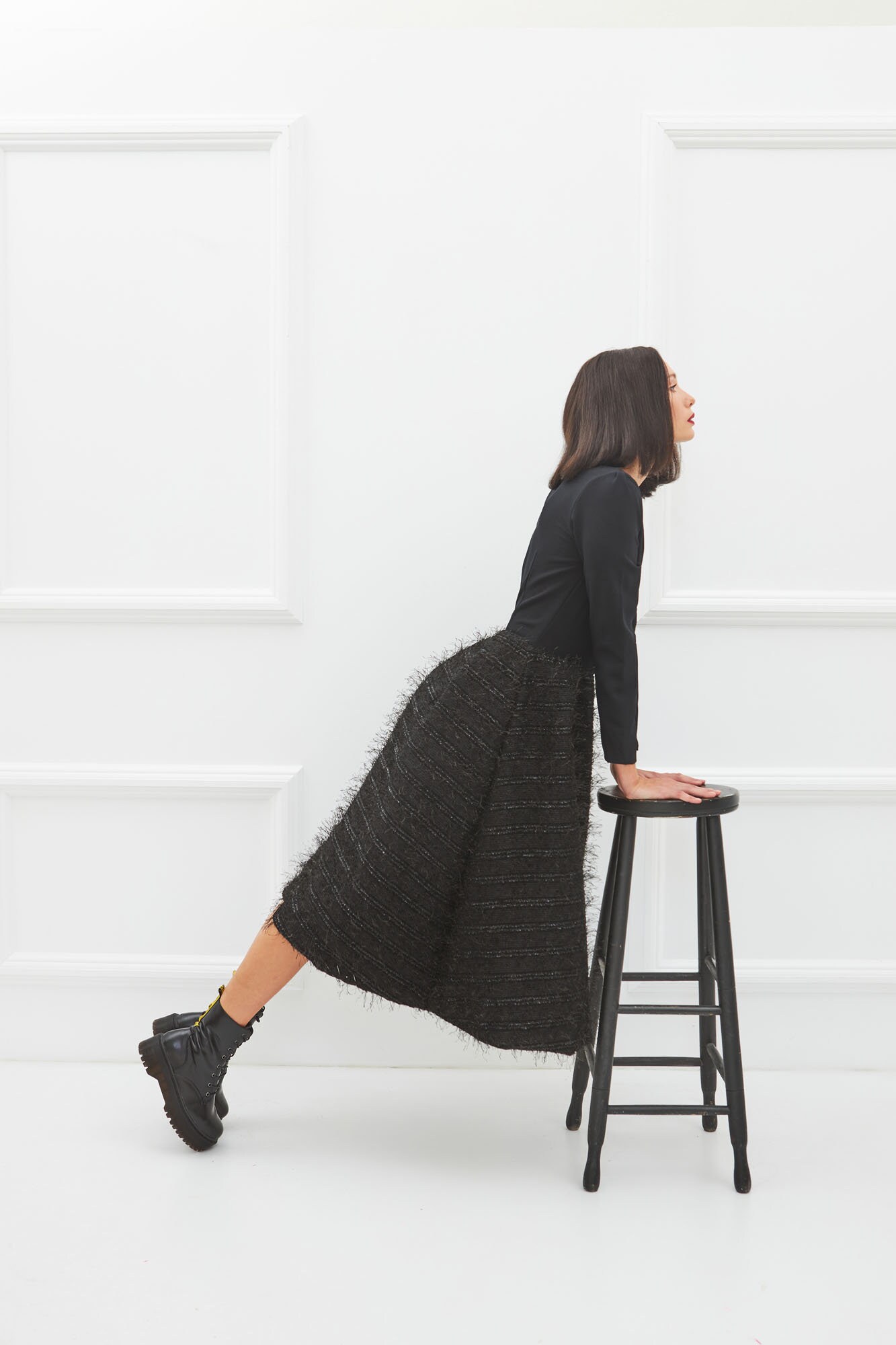 Black Midi Women's Dress V Neck Feminine Lace Dress Ideal for Christmas Gift Etsy