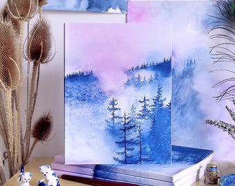 Beautiful Blue and Pink Watercolor Sketchbook | A5 Journal, 135g Art Paper | Handmade Sketchbook | Poetic Gift Made in France