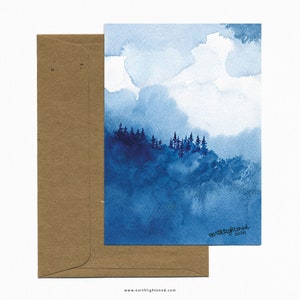 Carte postale paysage de montagne et de forêts à l'aquarelle