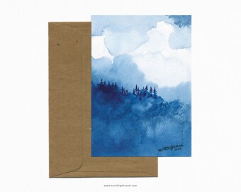 A6 watercolor forest postcard – Poetic and gentle atmosphere, recycled paper