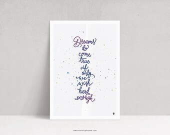 "Dreams Do Come True" Poster – Inspirational Peter Pan Quote • Soft Watercolor • Recycled Paper • Limited Edition A3/A4