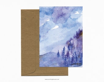 A6 watercolor forest postcard – Fine illustration of nature landscape, neat printing