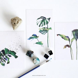 Lot de 3 Cartes postales A6 Aquarelle Botanique Plantes