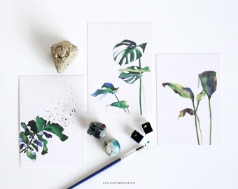 Lot of 3 Postcards A6 Watercolor Botanical Plants