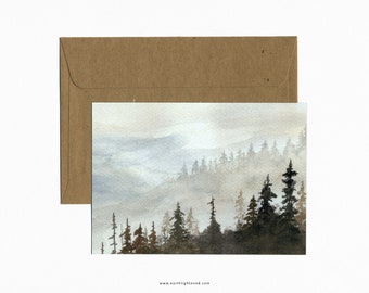 Postcard A6 Mountain and forest landscape Watercolor
