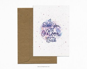 Postcard "I Love You to the Moon and Back" – Romantic Moon Watercolor • Recycled Paper • Limited Edition