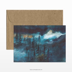 Carte postale paysage de montagne et de forêts à l'aquarelle