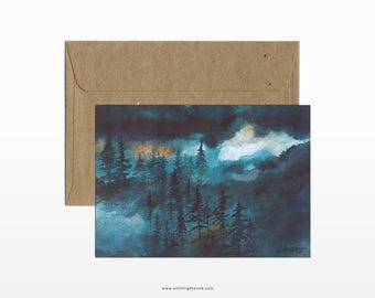 A6 postcard watercolor nature landscape – Recycled paper, printed in Auvergne