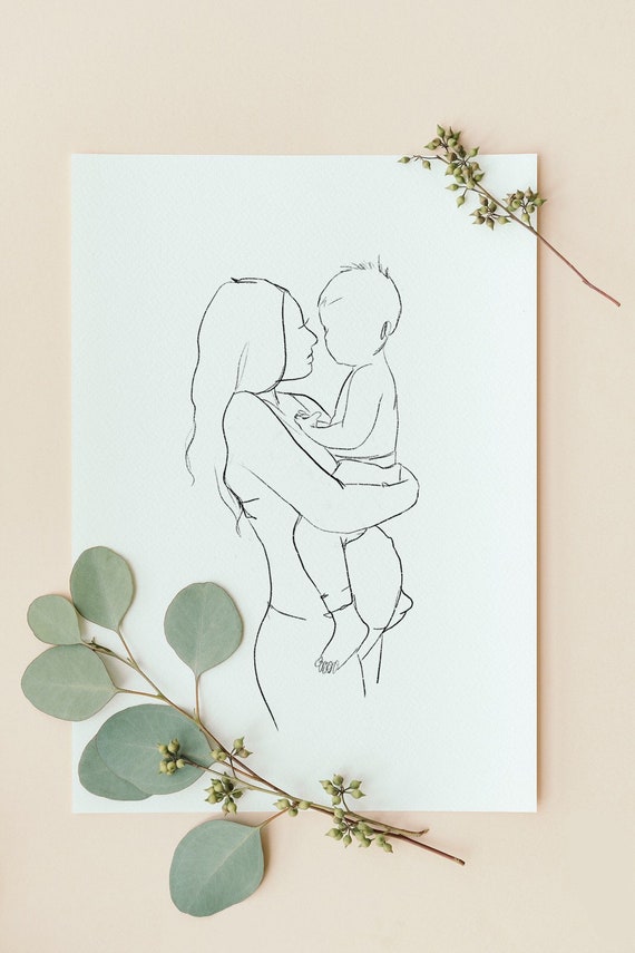 Custom Portrait - family drawing - line art sketch - digital print