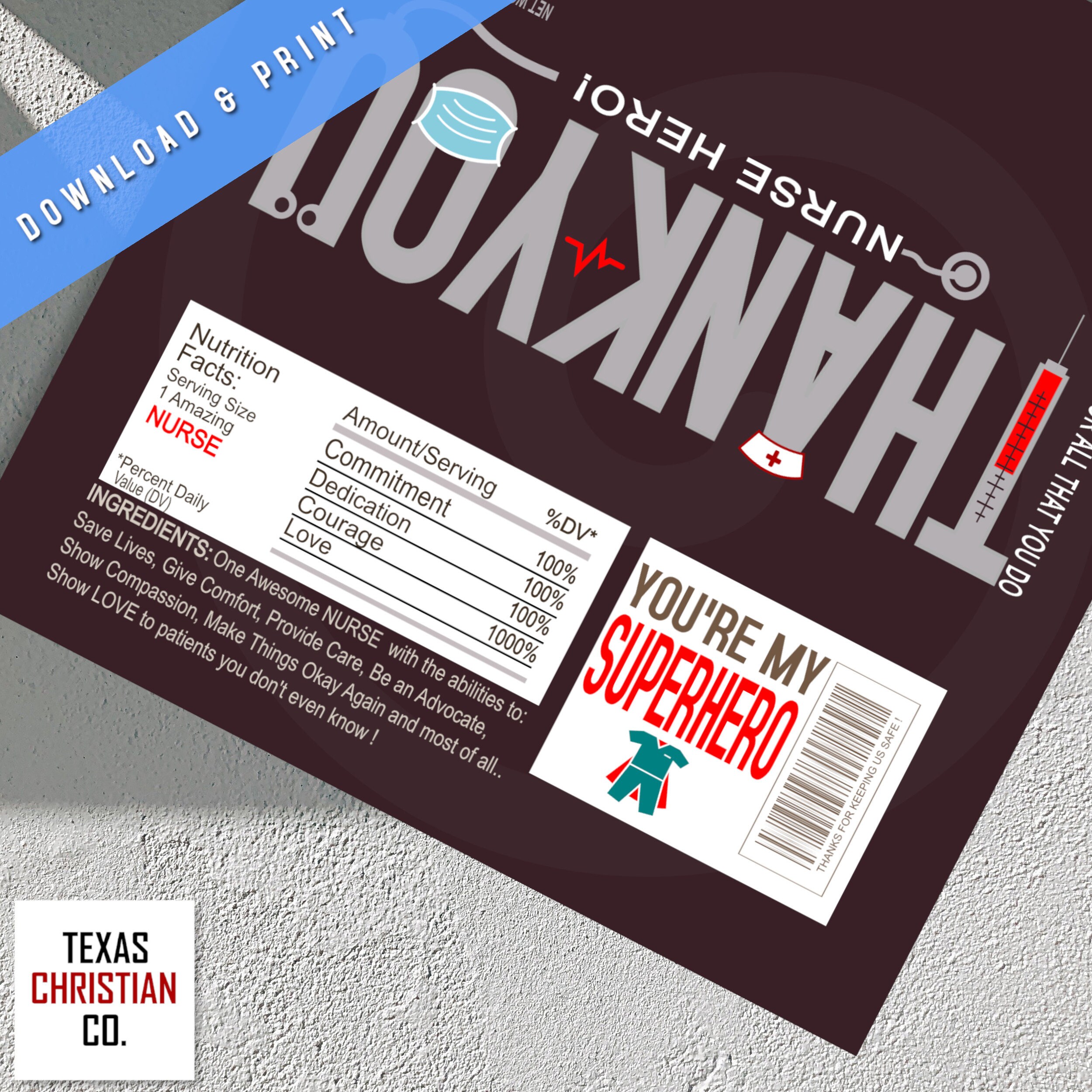 Nurse Hero Appreciation Gift – Printable Candy Bar Wrappers Instant ...