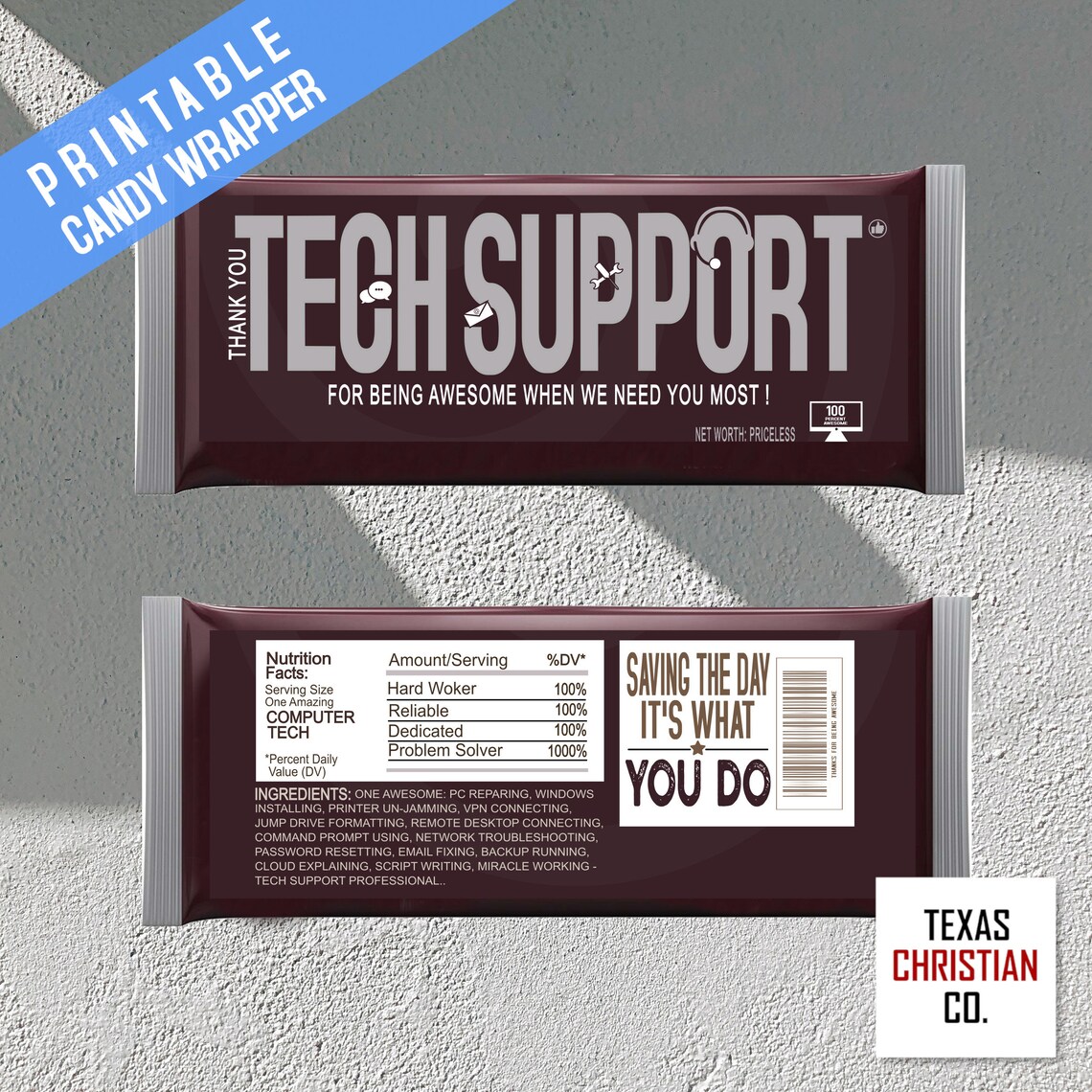 Tech Support Gift Ideas Printable Tech Support Candy Bar Etsy
