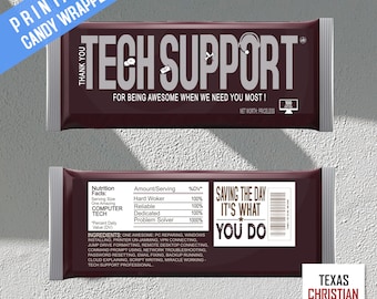 Tech Support Geschenkideen – Printable Tech Support Candy Bar Wrappers Sofortiger Download – IT Guy, Computer Tech oder Helpdesk Support Geschenk