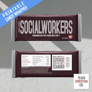 Appréciation des travailleurs sociaux Candy Bar Wrappers - Téléchargement instantané imprimable - Idées de cadeaux de remerciement