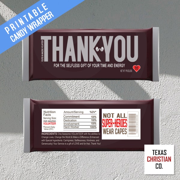 VOLUNTEER APPRECIATION GIFT – Printable Candy Bar Wrappers Instant Download – Volunteer Recognition, Gifts, Thank you Ideas