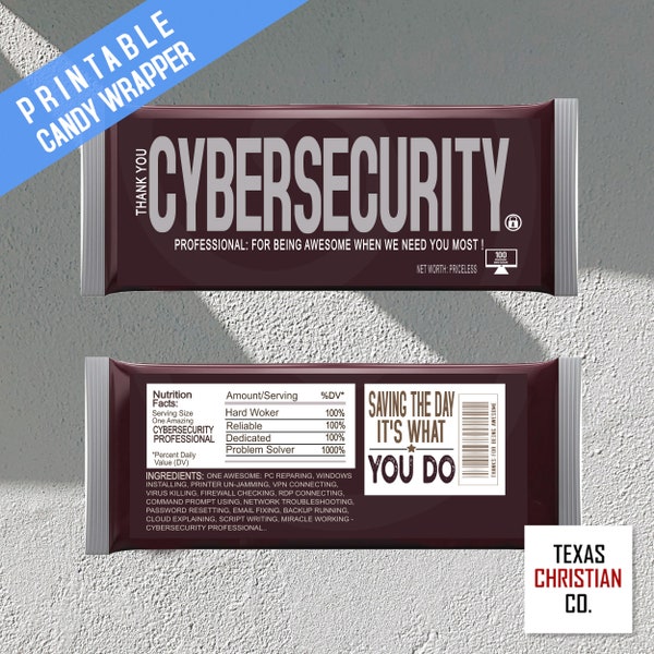 Tech Support Cyber Security Gift Ideas – Printable Candy Bar Wrappers Instant Download – IT Guy, Computer Tech, Helpdesk, Cyber Security