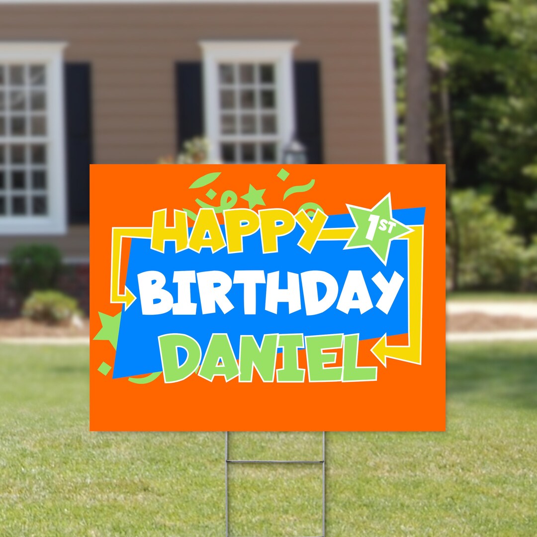 Happy Birthday Yard Sign With H Stake CUSTOMIZABLE Etsy