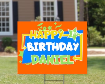 Happy Birthday Yard Sign - Outdoor Party Sign - Happy Birthday Yard Sign - Rainbow - Printed and Shipped to You - Wire Stake
