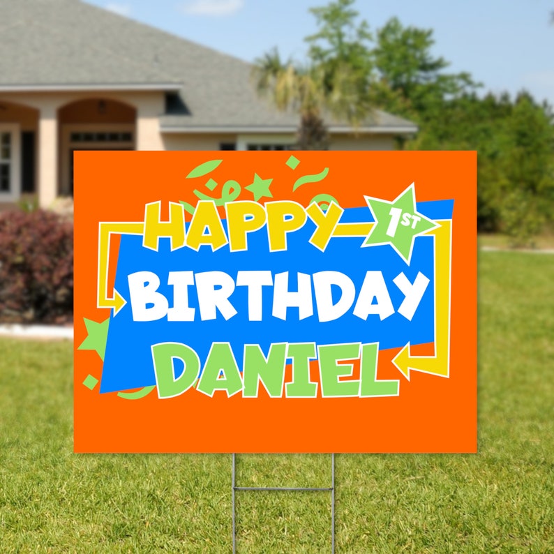 Happy Birthday Yard Sign With H Stake CUSTOMIZABLE Etsy