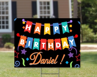 Printed Happy Birthday Yard Sign - Drive By Birthday - FREE SHIPPING - Yard Stake Included - Outdoor Sign - Yard Signs - Rainbow