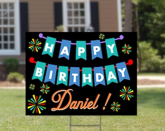 Printed Happy Birthday Yard Sign - Drive By Birthday - FREE SHIPPING - Yard Stake Included - Outdoor Sign - Yard Signs - Rainbow