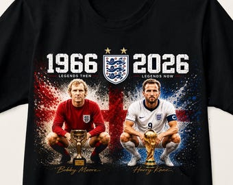 Koszulka z napisem „Anglia Kane i Bobby Moore” | Koszulka z okazji Mistrzostw Świata 2026: Legendy, teraz