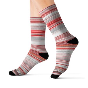 Trendy Patterned Socks, Red Grey Lines Fun Colorful Socks Fathers Day Gift Original Abstract Artwork Sublimation Socks