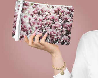 Pochette magnolias, cadeau unique pour votre maman, pochette en cuir végétalien, cadeau fashionista, pochette maman, cadeaux de fête des mères