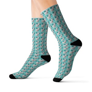 Trendy Patterned Socks, Little Goats, Fun Turquoise Socks, Fathers Day Gift, Original Abstract Artwork, Sublimation Socks, Statement Socks